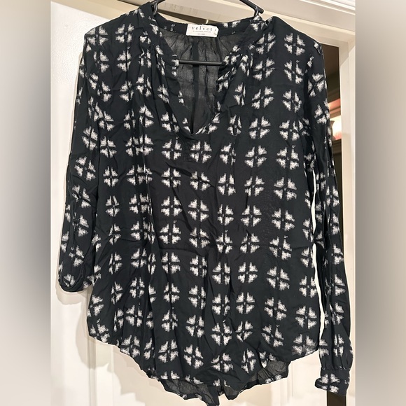 Velvet Tops - Velvet Black and White Geometric Blouse
